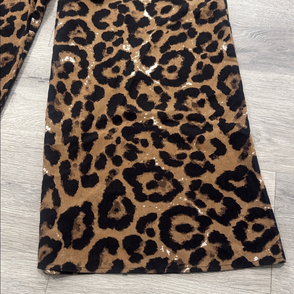Leopard Brown Black Animal Print High Waisted Wide Leg Women’s Pants Large - Picture 7 of 14